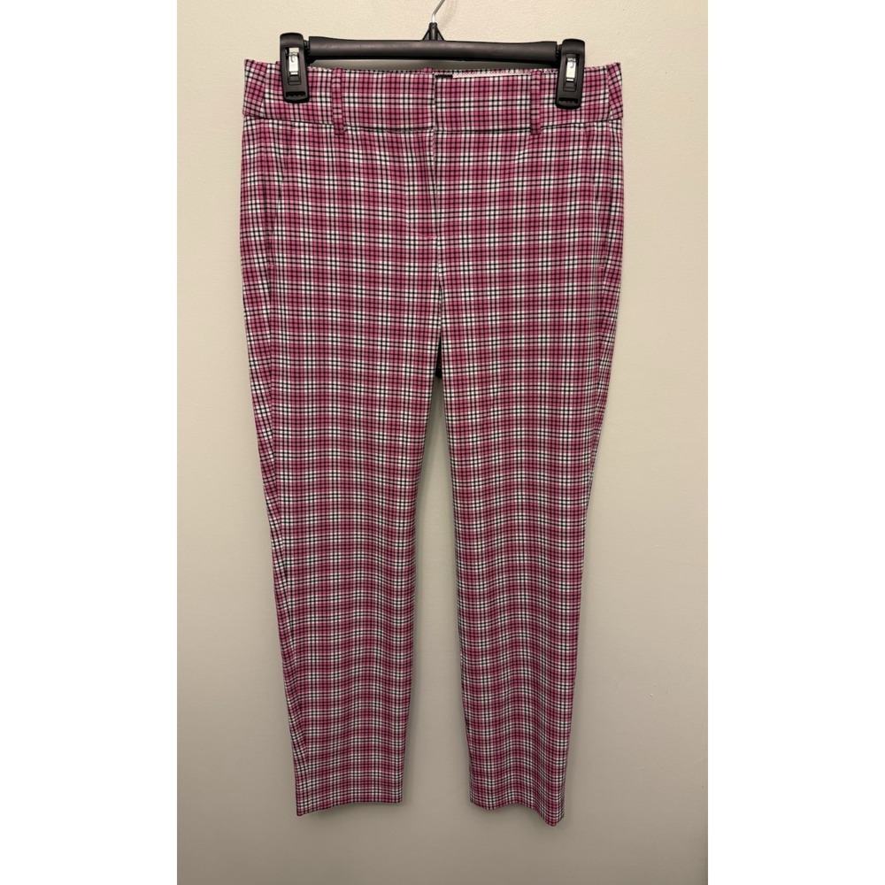 J.Crew Cameron Slim Crop Pants Size 2 Pink White Plaid High Rise Tailored Preppy